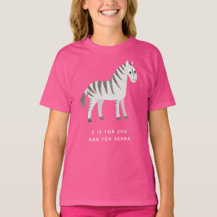 カスタムな文字を持つ小さな女の子のためのシマウマのワイシャツ Tシャツ