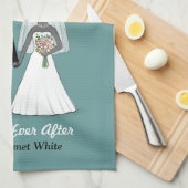 カスタムな文字を持つ新郎新婦を結婚しているアライグマ キッチンタオル (四つ折り)