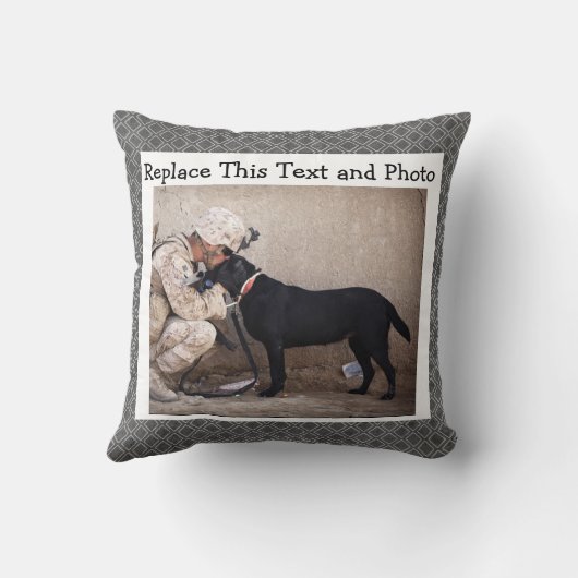 カスタムな文字及び写真の/Abstractの灰色のダイヤモンドのニュートラル クッション (裏面)