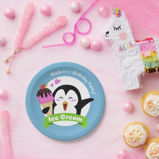 カスタムな文字及び色のアイスクリームのペンギンの紙皿 ペーパープレート (パーティー)