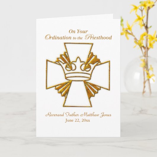 カスタムな日付、一流の司祭の聖職授与式のお祝い カード (黄色い花)