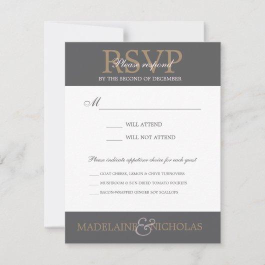 カスタムな木炭モダンな結婚RSVP 出欠カード (正面)