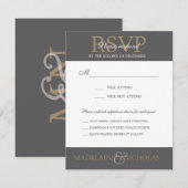 カスタムな木炭モダンな結婚RSVP 出欠カード (正面/裏面)