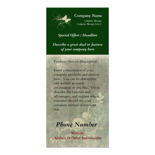 カスタムな棚カード、緑のデザイン(スパ、健康、毛 ラックカード (正面)