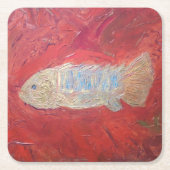 カスタムな正方形のコースター、「化石のfish スクエアペーパーコースター (正面)