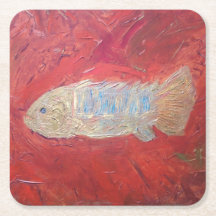 カスタムな正方形のコースター、「化石のfish