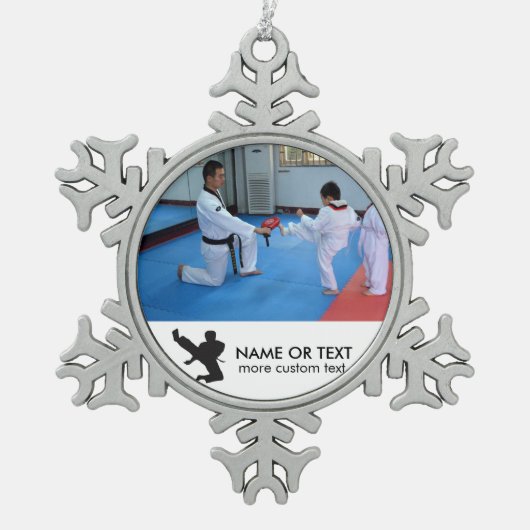 カスタムな武道の写真のクリスマスの雪片 スノーフレークピューターオーナメント (正面)