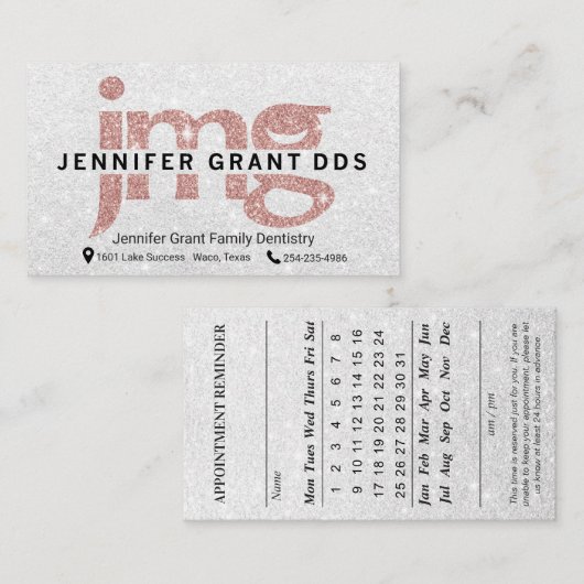 カスタムな歯科医のロゴJMGの歯科医院 予約カード (正面/裏面)