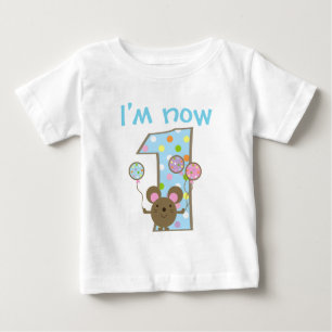 カスタムな気球のマウスの青の第1誕生日のTシャツ ベビーTシャツ
