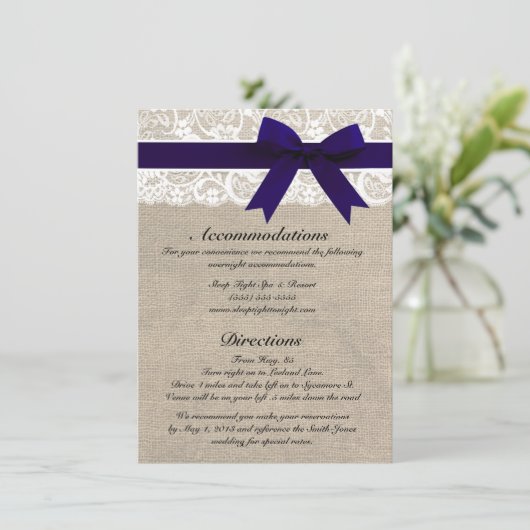 カスタムな海軍及び白いレースの調節または方向 エンクロージャーカード (スタンド正面)