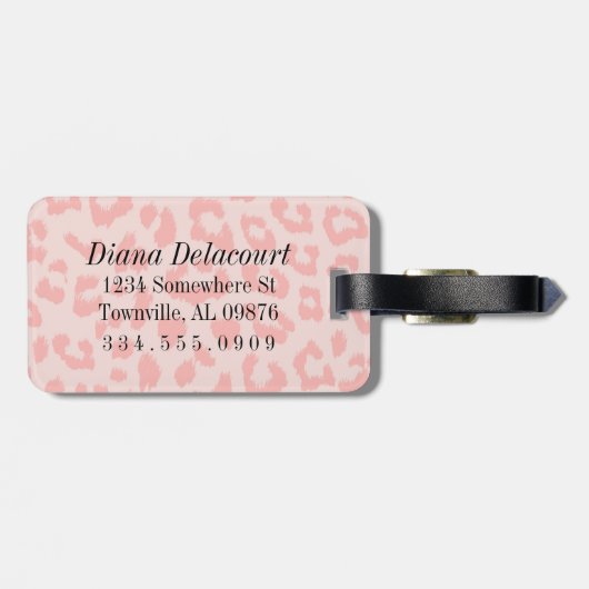 カスタムな淡いピンクのヒョウのプリント ラゲッジタグ (裏面横)