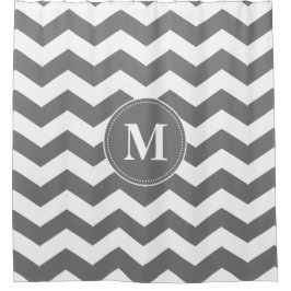 カスタムな灰色および白いシェブロンのモノグラム シャワーカーテン