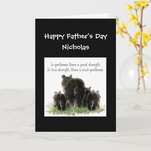 カスタムな父の日のPoppaくまの妻及び子供のユーモア カード (黄色い花)