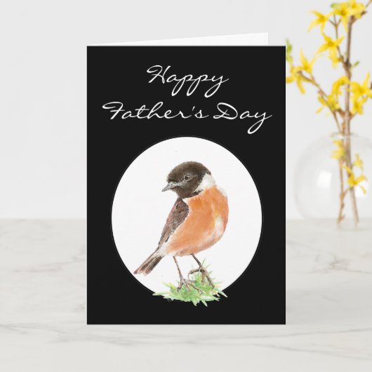 カスタムな父の日Stonechatの水彩画の鳥 カード (黄色い花)