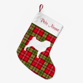 カスタムな犬の品種赤い及び緑の格子縞 スモールクリスマスストッキング (正面 (吊り時))