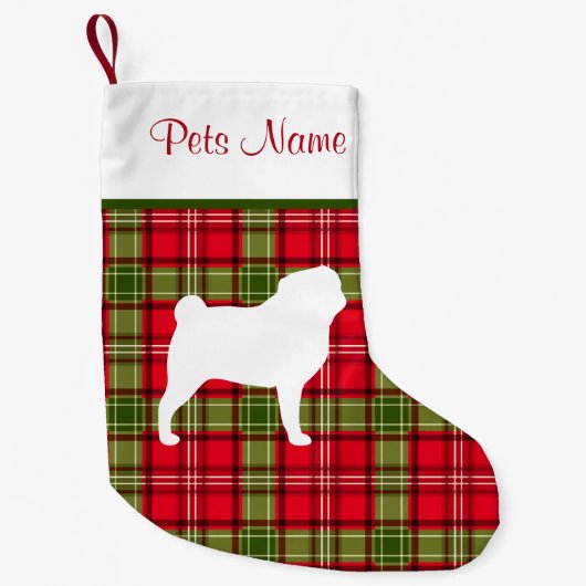 カスタムな犬の品種赤い及び緑の格子縞 スモールクリスマスストッキング (正面)