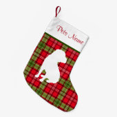 カスタムな犬の品種赤い及び緑の格子縞 スモールクリスマスストッキング (正面 (吊り時))