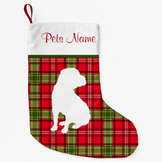 カスタムな犬の品種赤い及び緑の格子縞 スモールクリスマスストッキング