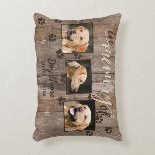 カスタムな犬の記念の素朴な木製の一見 アクセントクッション (正面(垂直))