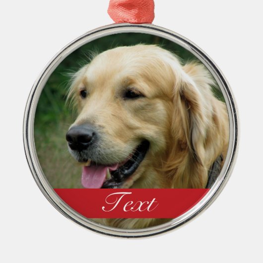 カスタムな犬ペット写真および名前または日付 メタルオーナメント (正面)
