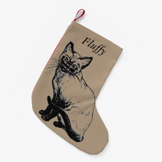 カスタムな猫のクリスマスのストッキング-あなたの猫の名前を加えて下さい スモールクリスマスストッキング (正面 (吊り時))
