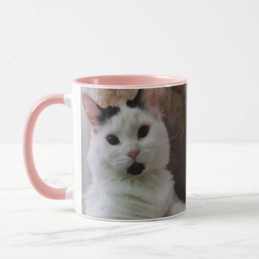 カスタムな猫2の写真のテンプレートのピンクの灰色のマグ マグカップ (左)