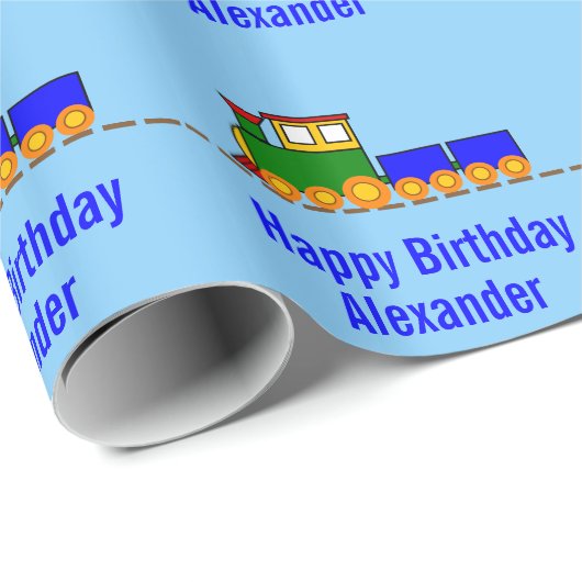 カスタムな男の子のハッピーバースデーの列車 ラッピングペーパー (ロールコーナー)