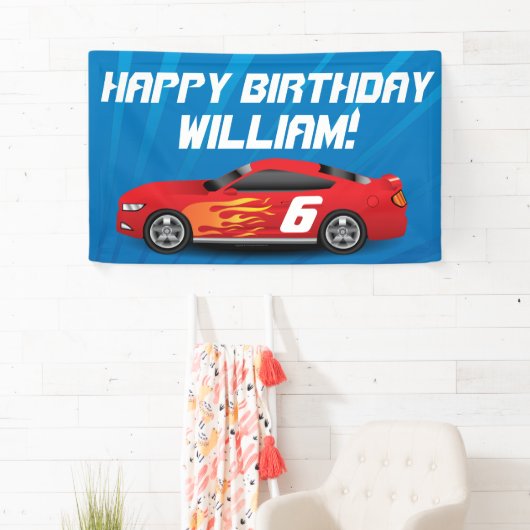 カスタムな男の子のレースカーの誕生会 横断幕 (インサイチュ)