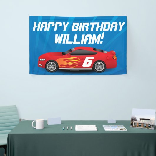 カスタムな男の子のレースカーの誕生会 横断幕 (トレードショー)