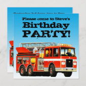 カスタムな男の子の誕生日の普通消防車のパーティー 招待状 (正面/裏面)