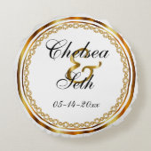 カスタムな白及び金ゴールドの結婚 ラウンドクッション (裏面)