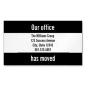 カスタムな白黒オフィスの移動発表 マグネット名刺 (正面)