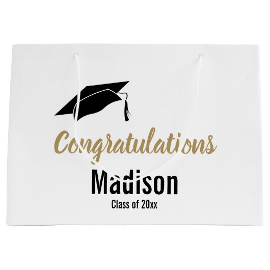 カスタムな白黒卒業のお祝い ラージペーパーバッグ (正面)