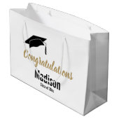 カスタムな白黒卒業のお祝い ラージペーパーバッグ (裏面アングル)