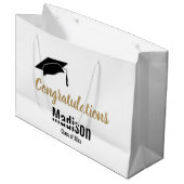 カスタムな白黒卒業のお祝い ラージペーパーバッグ (正面アングル)