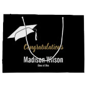 カスタムな白黒卒業のお祝い ラージペーパーバッグ (裏面)