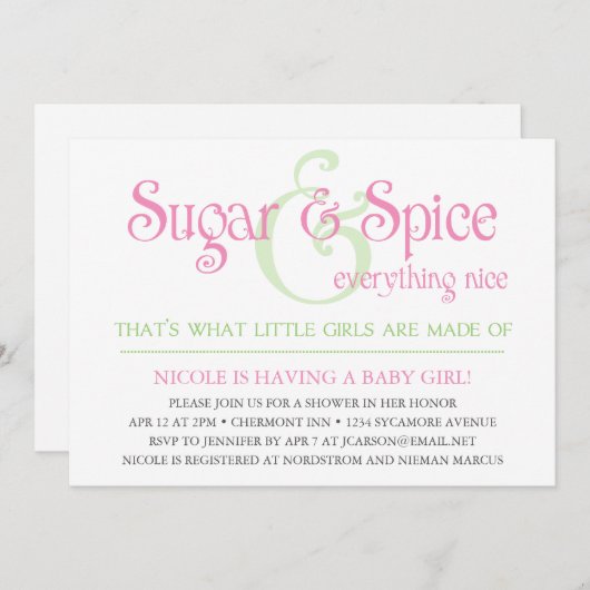 カスタムな砂糖およびスパイスの女の赤ちゃんのシャワーの招待状 招待状 (正面/裏面)