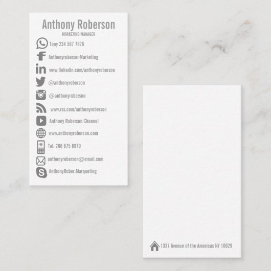 カスタムな社会的な媒体アイコン 名刺 (正面/裏面)