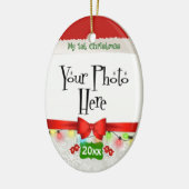 カスタムな私の初めてのクリスマス セラミックオーナメント (左)