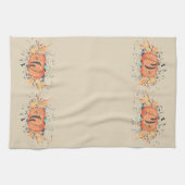 カスタムな秋のモノグラムの水彩画のカボチャ キッチンタオル (横)