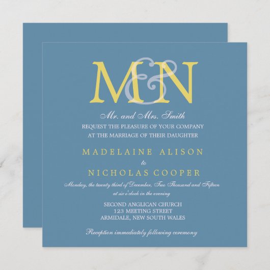 カスタムな空軍青くモダンな結婚式の招待 招待状 (正面/裏面)