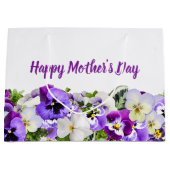 カスタムな紫色によっては幸せな母の日が開花します ラージペーパーバッグ (正面)