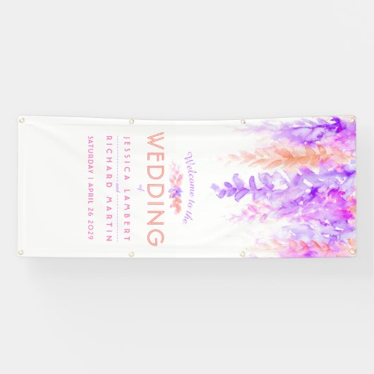 カスタムな紫色のオレンジ結婚式の芸術の歓迎の旗 横断幕 (横)