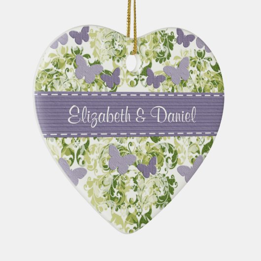 カスタムな紫色の蝶オーナメントの結婚式の引き出物 セラミックオーナメント (右)