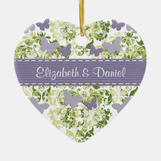 カスタムな紫色の蝶オーナメントの結婚式の引き出物 セラミックオーナメント (正面)