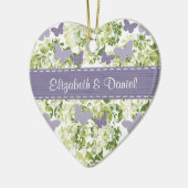 カスタムな紫色の蝶オーナメントの結婚式の引き出物 セラミックオーナメント (左)
