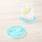 カスタムな結婚式のモノグラムのターコイズのヒトデ コースター (側面)