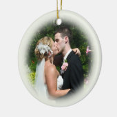 カスタムな結婚式の写真のオーナメント-ベージュ色 セラミックオーナメント (左)