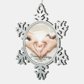 カスタムな結婚式の婚約の常の写真永久に及び スノーフレークピューターオーナメント (右)