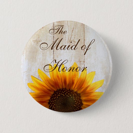 カスタムな結婚式ボタンの国のヒマワリの女中の名誉 缶バッジ (正面)
